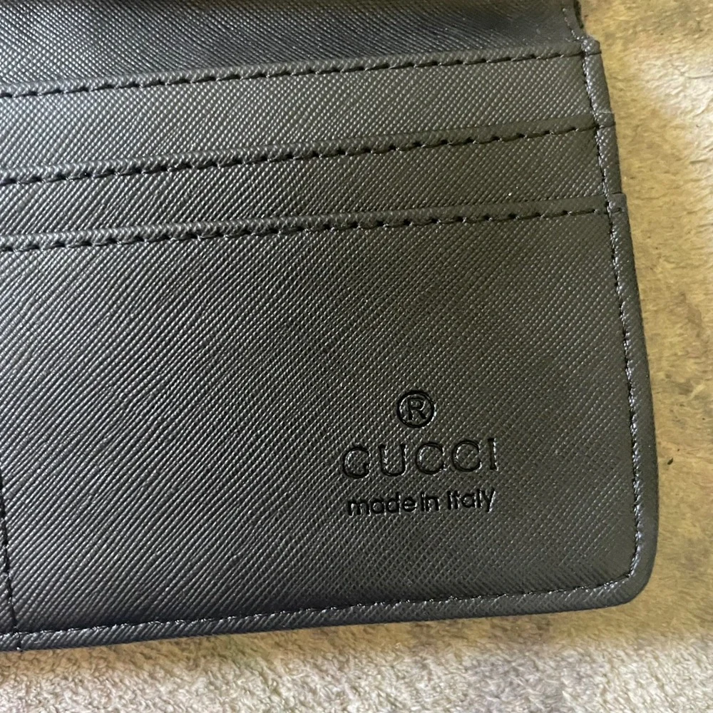 Gucci‎ Marmont Web Stripe Black Leather Continental Wallet Gold GG Logo Trifold
